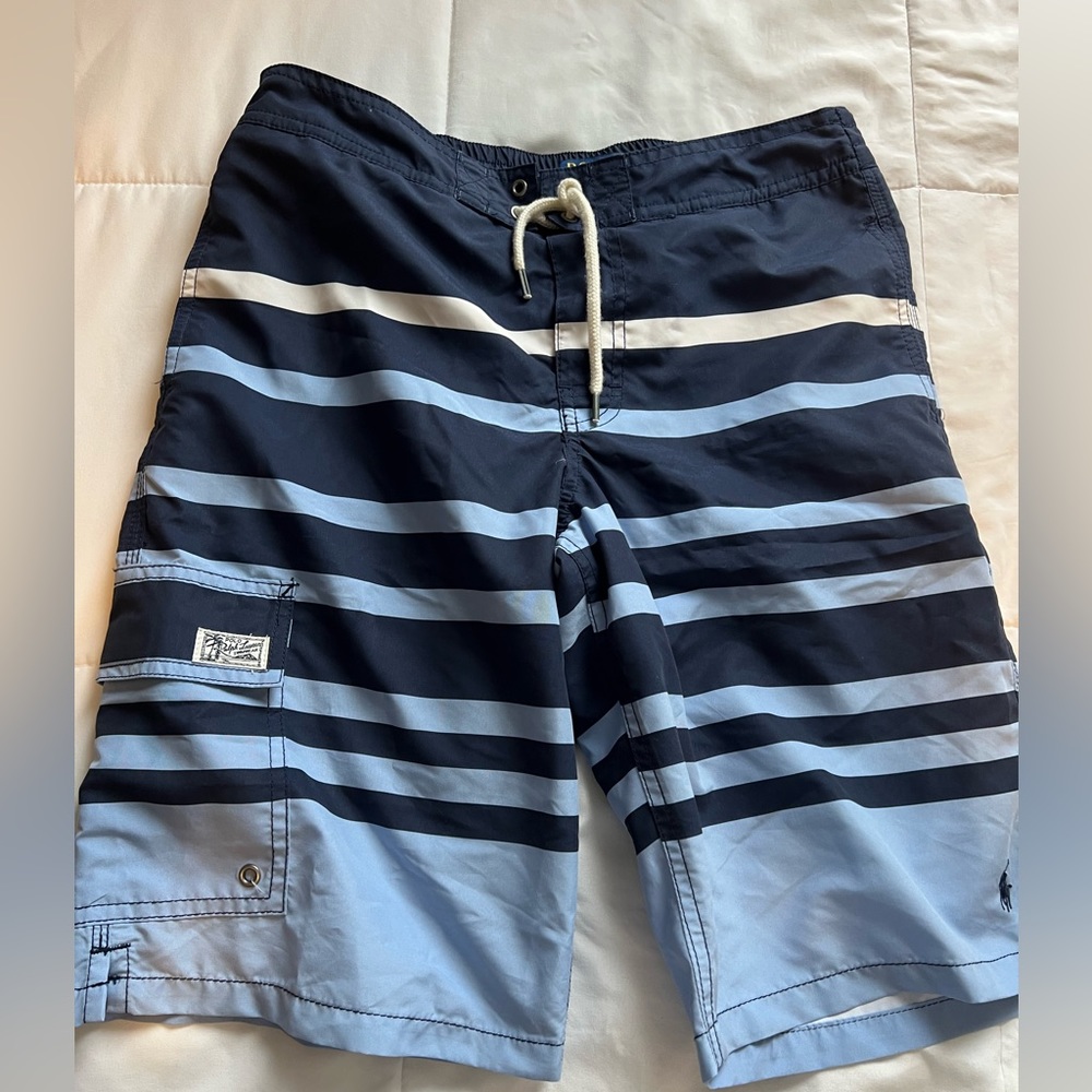 Ralph Lauren Big Boys swim Trunks bottoms stripes navy blue